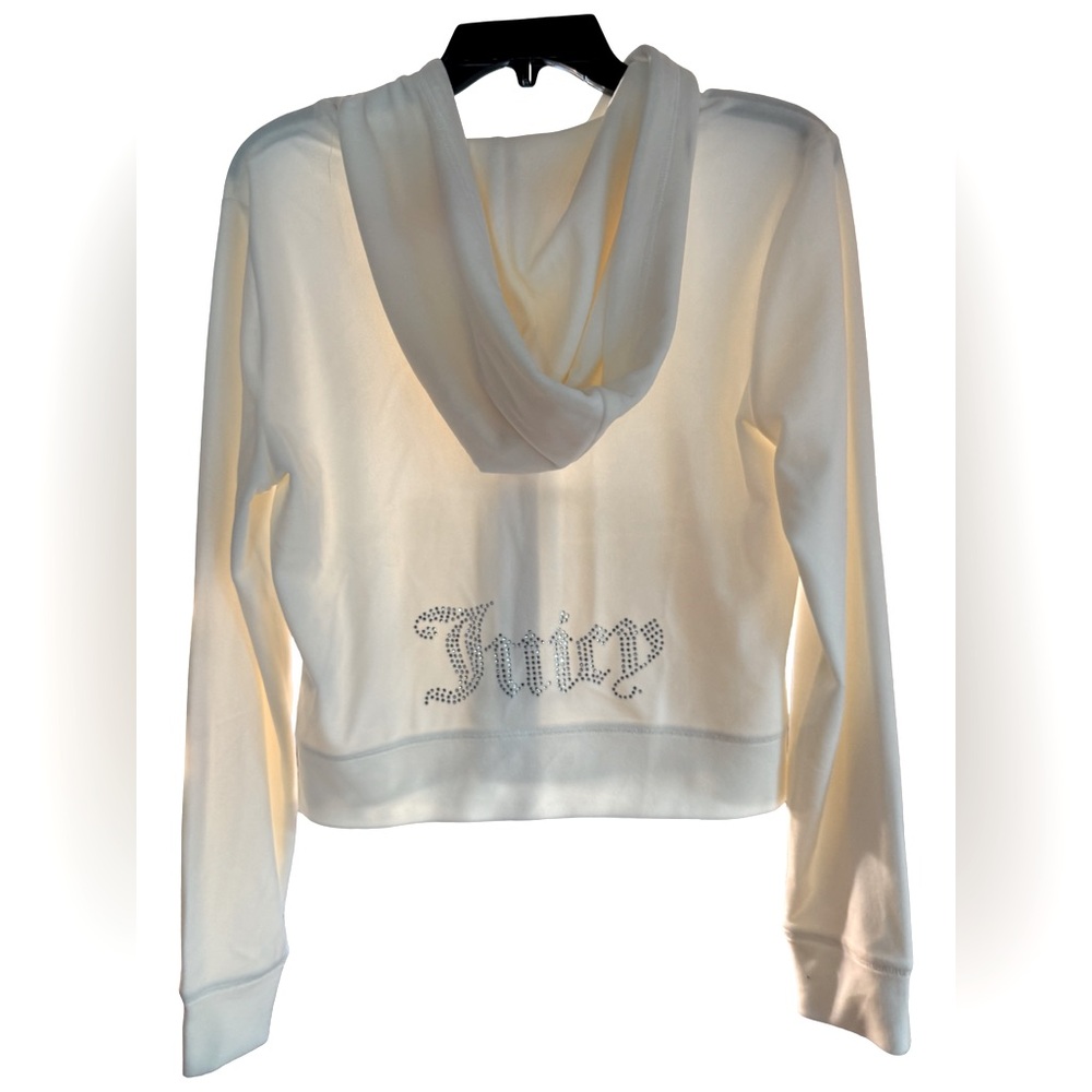 Juicy Couture NWT Sz L White Cream Velour Zipper Hoodie & Shorts Set (0664) - Picture 4 of 7